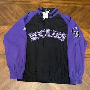 Vintage Apex One Colorado Rockies MLB Windbreaker Jacket Purple Black Mens Large